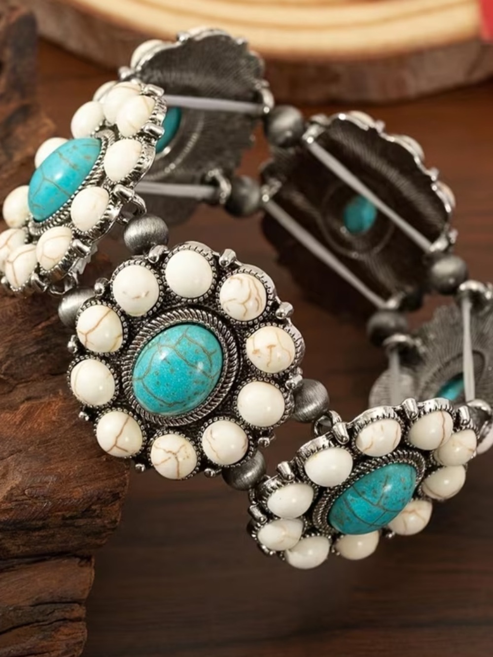 Turquoise and White Concho Bracelet - Women Jewelry